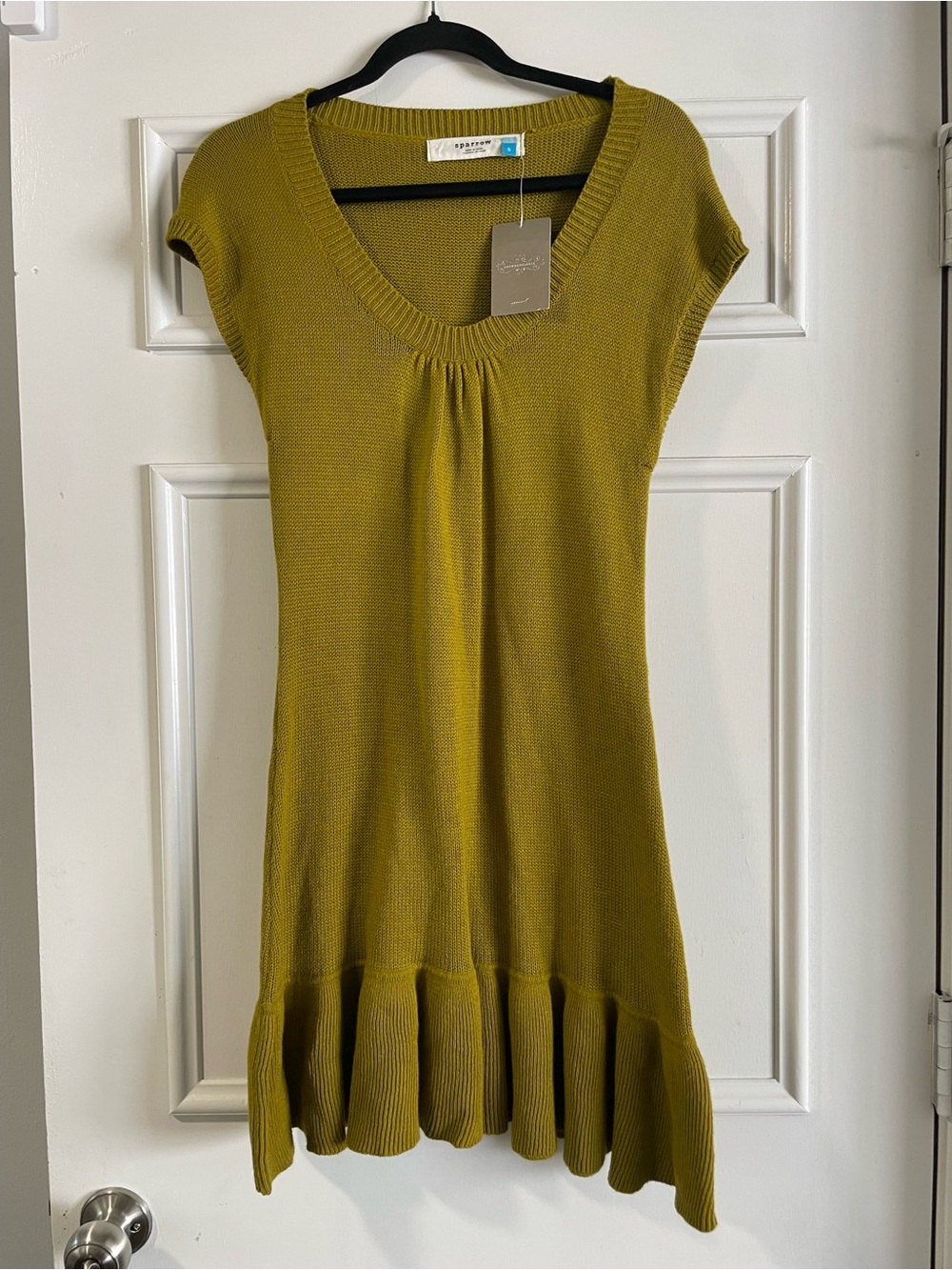 Anthropologie Sparrow Green Sweater Knit Ruffle Short Sleeve Dress